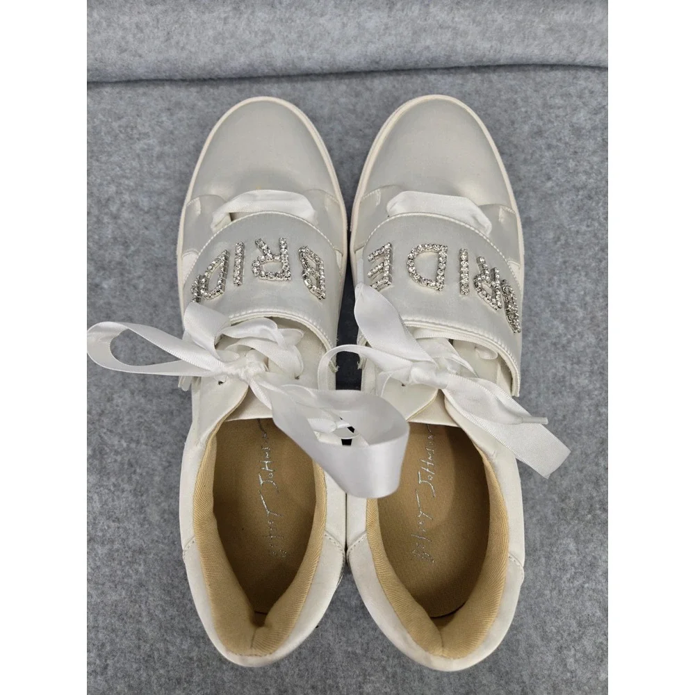 Betsey Johnson Sneaker Shoes Womens Size 9.5 Ivory Liana Satin‎ Jeweled Bridal